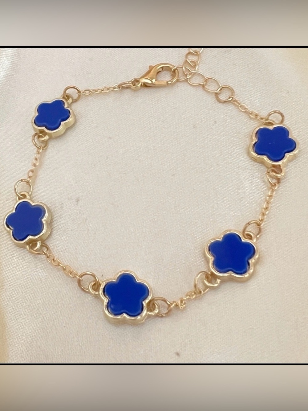 18K Gold Plated blue Clover bracelet stainless steel womens jewelry